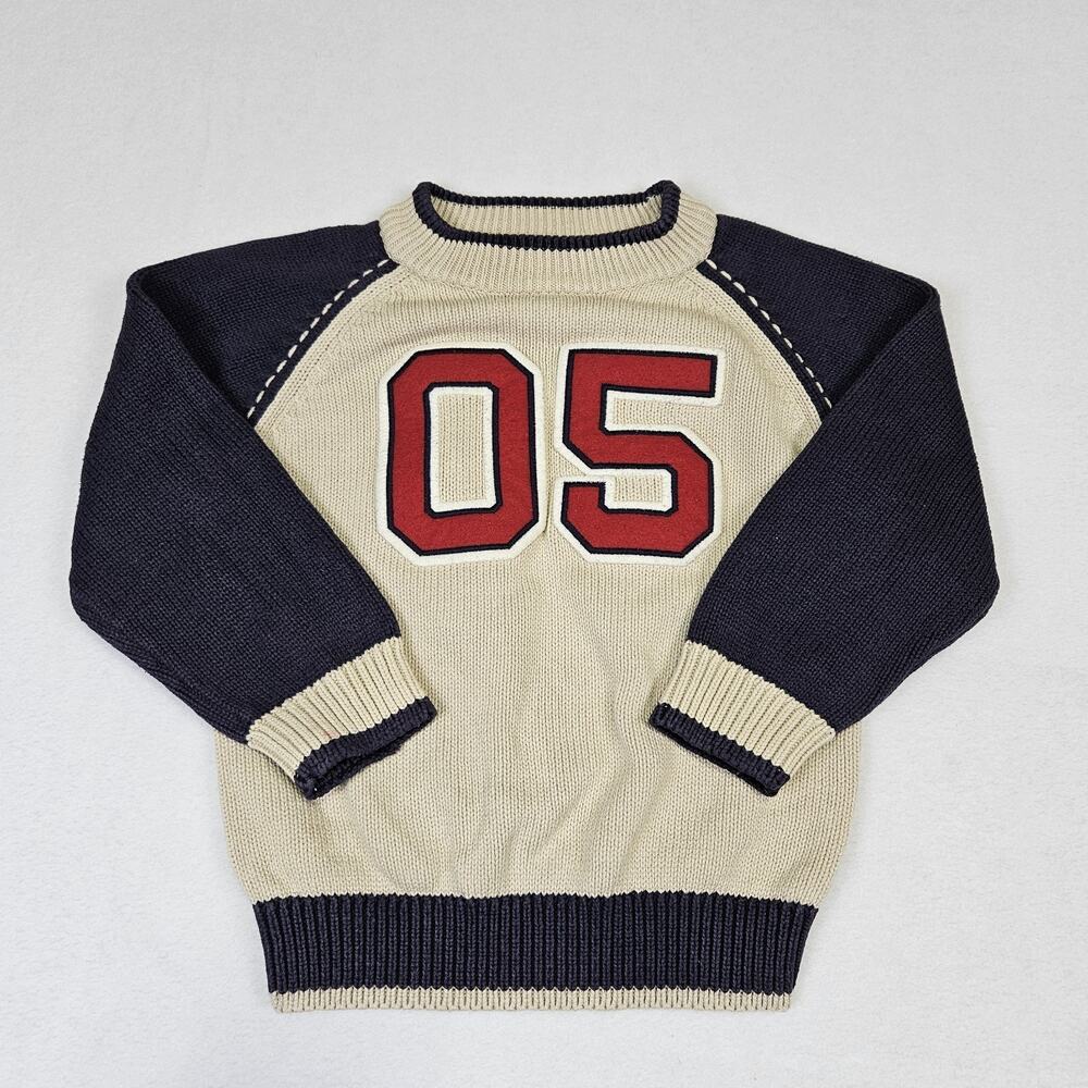Vintage 90s Gymboree Varsity Sweater Boys Size 3 Letterman 100% Cotton Knit Crew
